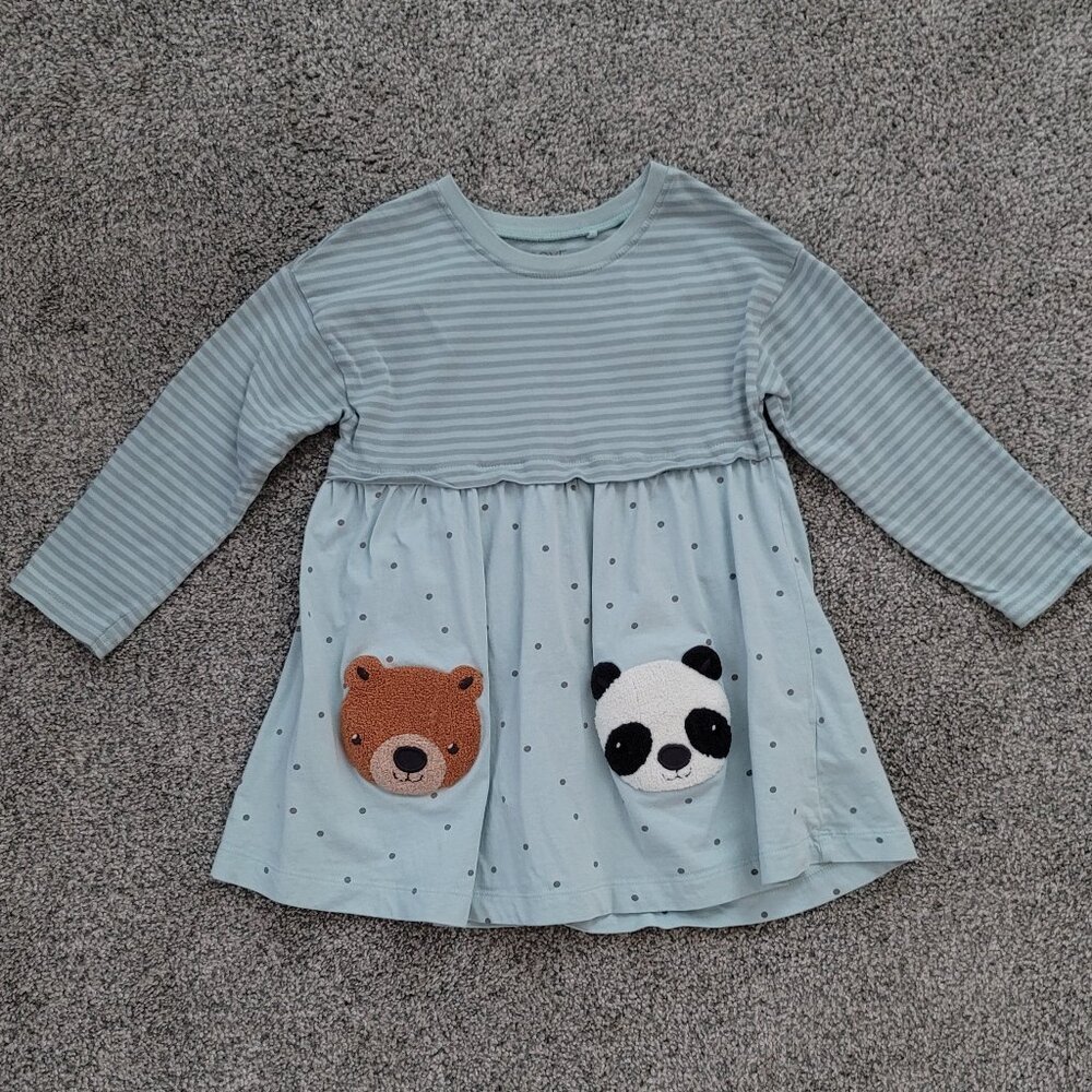 Girls Next Green Long Sleeve Dress with Bears 4-5 Years